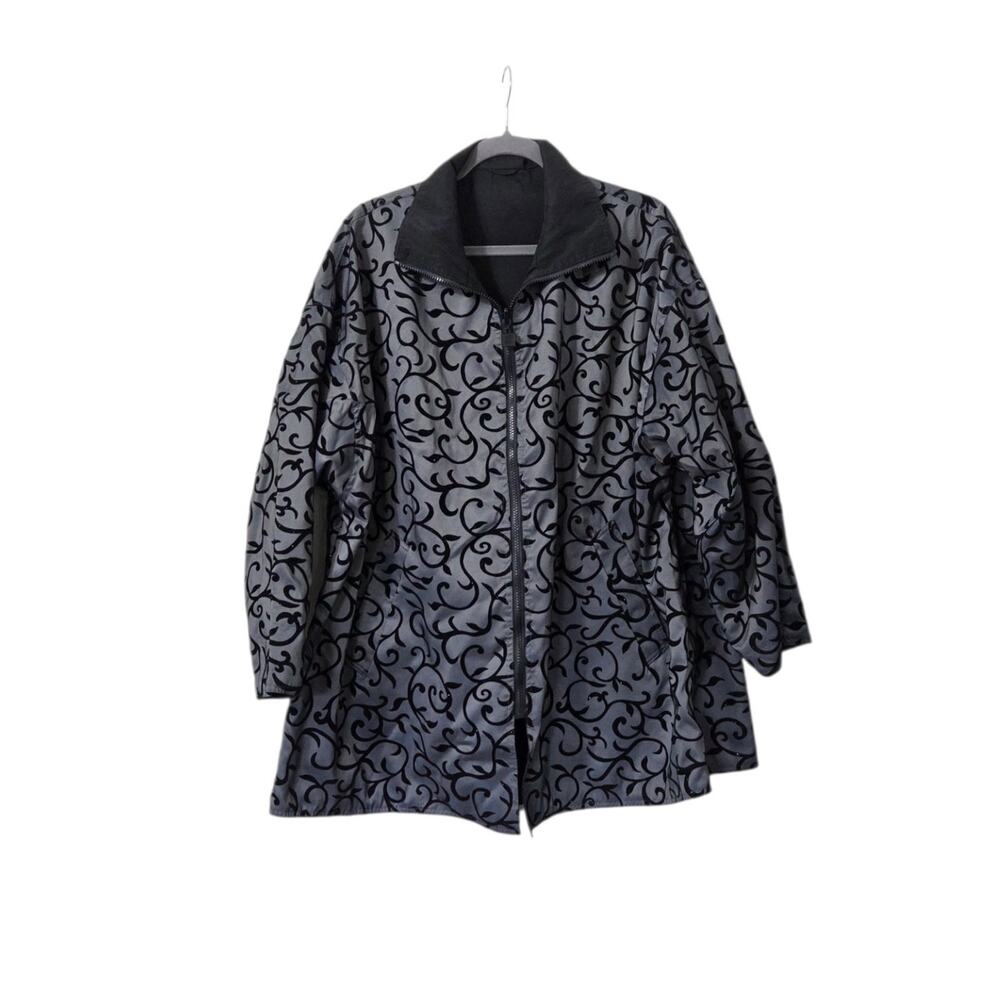 Mycra Pac Now Reversible Raincoat Gray Scroll Black with Matching Tote, Sz Small